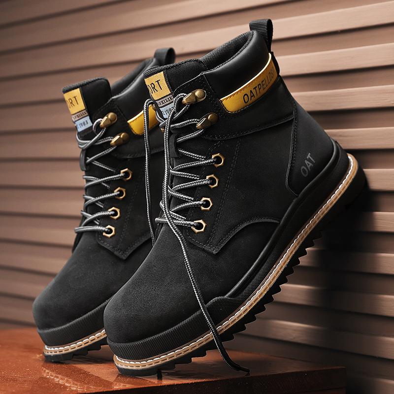 Fashion Outdoor Sneakers Men Lace Up Non-Slip Ankle Boots for Couple Boots Men High Top Boots High Quality Women Leather Shoes
