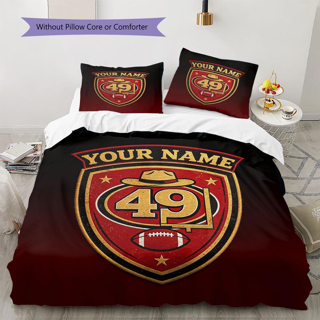 Individueller Name, San Francisco 49ers Muster Bettwäsche Heimdekoration Geburtstagsgeschenk ( 1 Bettbezug + 2 Kissenbezüge, ohne Füllung),Fanartikel.