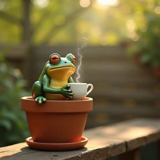 Garden Frog Ornament Resin Weatherproof Frog Figurine Cartoon Frog Statue Planter Decoration Frog Statue for Flower Pot Outdoor Decoration