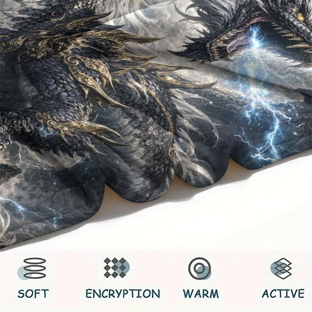 1Pc Fantasy Dragon Print Flannel Blanket, High Quality Comfortable for All Seasons, Home Decor, Warmth and Comfort, Perfect for Gifts