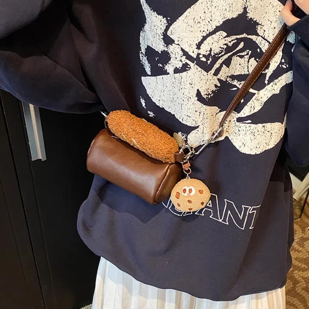 Small PU Leather Shoulder Bag Plush Cartoon Crossbody Bag Cookie Hot Dog Handbag Shopping
