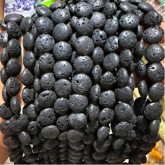Black Volcanic Stone Round Disc Beads for Jewelry Making