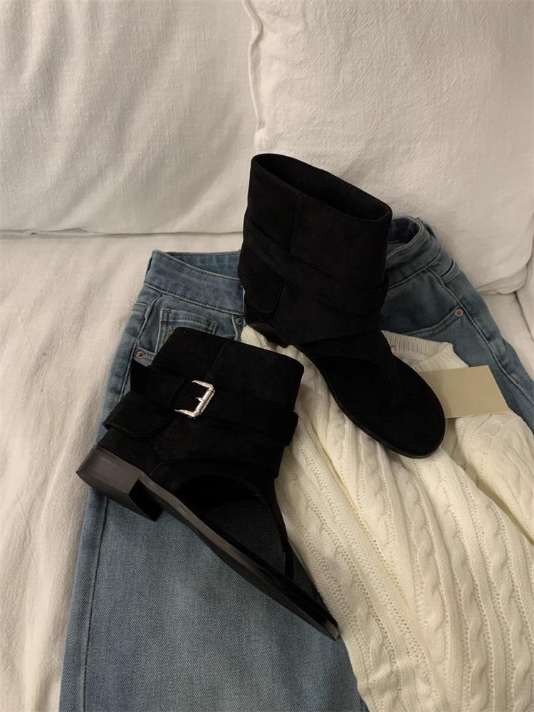 Internet Celebrity Niche Blogger with Personality Toe Breathable Roman Shoes Women's Casual Flip-flops Flat Short Boots Cool Boots