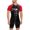 Men's European & American PVC Shiny Leather Bodysuit - Sexy Slim-Fit Patchwork Performance Wear.