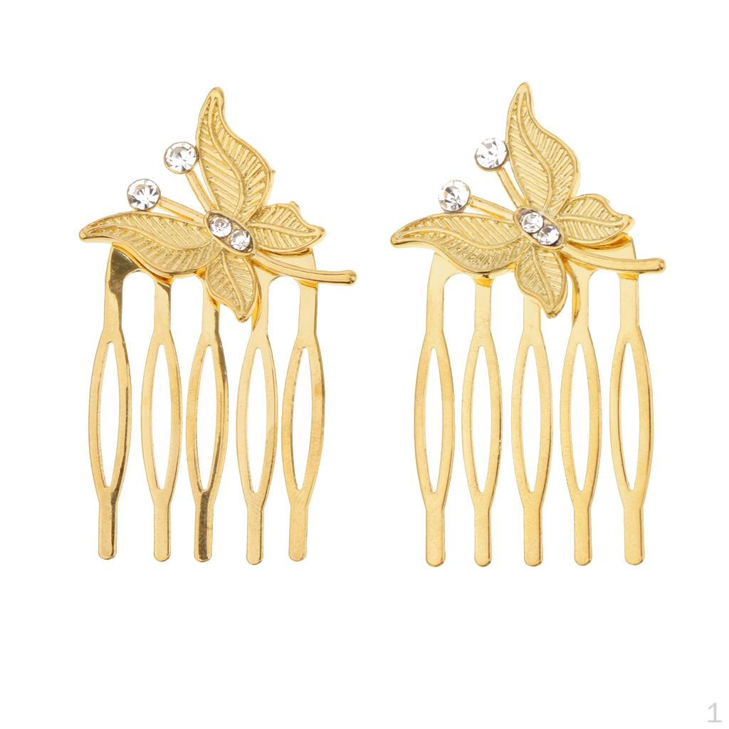2 Pieces Women Girls Butterfly Rhinestone Hair Comb Hairpins Headdress Party Banquet