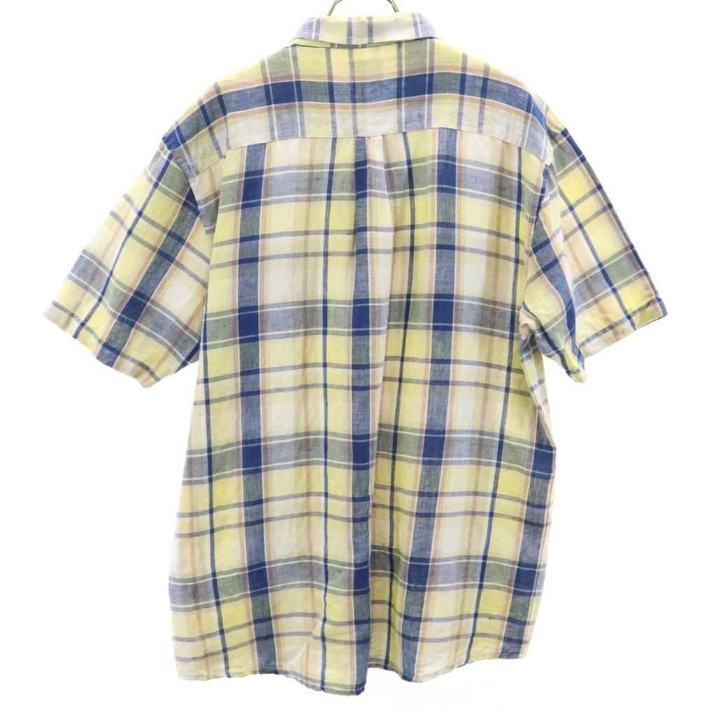 STUSSY Linen Blend Check Pattern Short sleeve shirt L Yellow Men's Used
