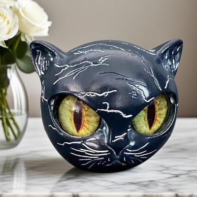 Lyxig Svart Katt Sten Skulptur Kreativ Mini Harts Katthuvud Skrivbordsdekorationer Marmortextur Kattsten Gåvor Till Kattälskare