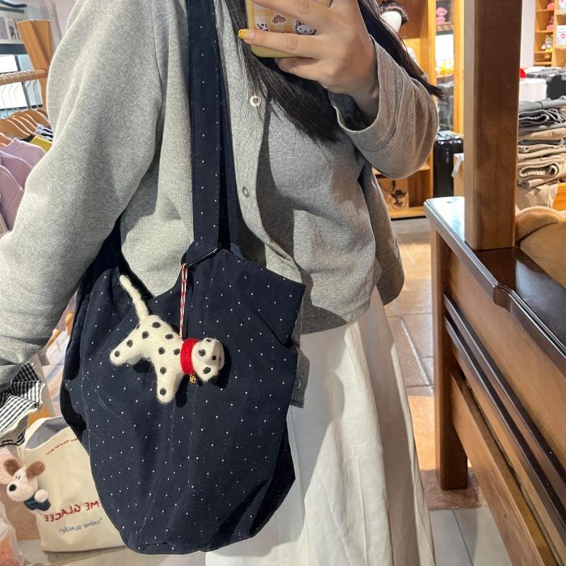 Korean polka dot canvas bag, new lazy style casual versatile commuter cloth bag single shoulder tote bag large capacity