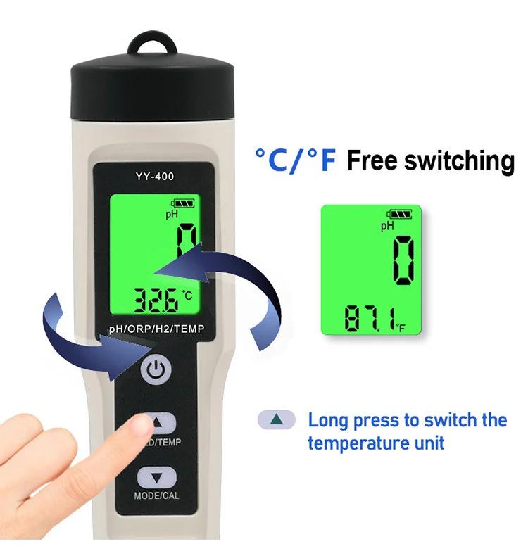 Hydrogen-Rich 4-in-1 pH Meter with ORP & Temp Backlit Water Quality Test Pen