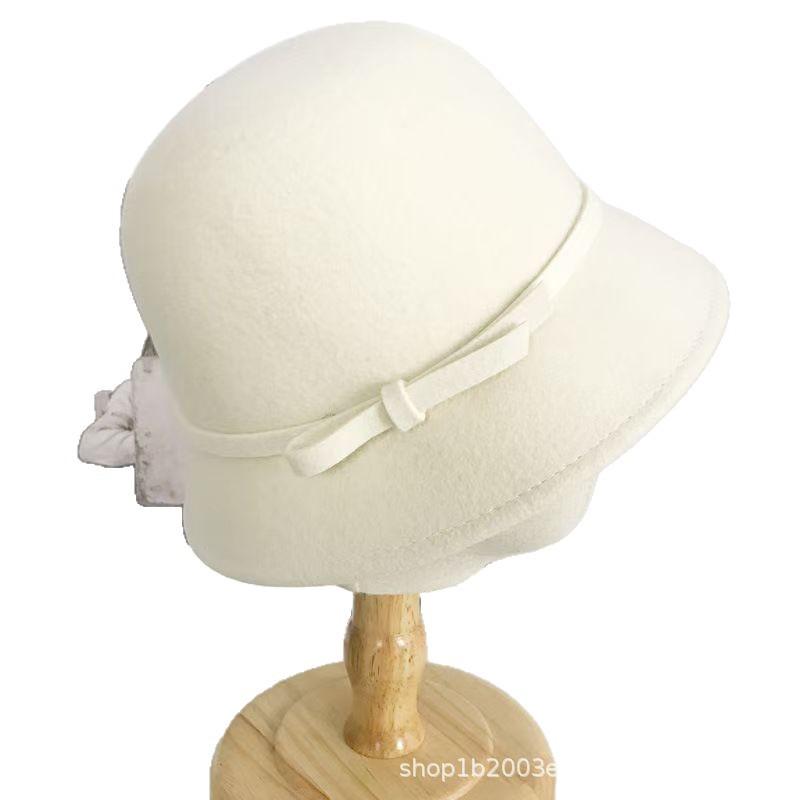 Women S Vintage Wool Bow Fisherman Hat Autumn Winter Elegant White