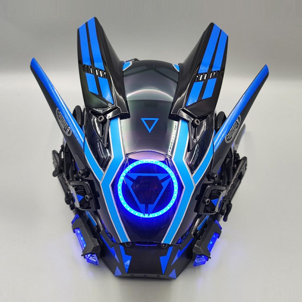 Cyberpunk Led Mask, Halloween Cosplay Costume Black Full Face Mask, Futuristic Techwear Helmet LED Light, Punk Knight