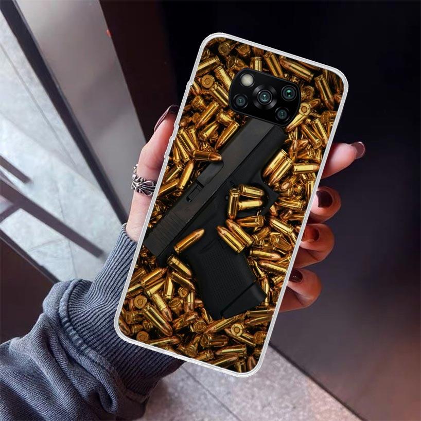 Gun Bullets AK47 Handgun Phone Case For Xiaomi Poco X7 X6 X5 Pro F7 Ultra Redmi 15C 15 13 13C 12 12C 10 10A 10C 9 9A 9C 9T Shell