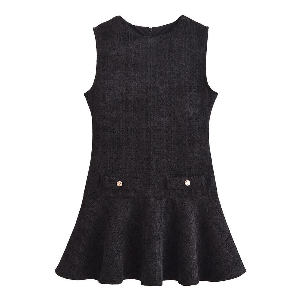 2024 Winter Women's European & American Style Elegant Textured Sleeveless Round Neck Dress