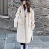 Beige Hooded Lambswool Mid-Length Coat - Thickened Korean Style, Loose Fit, Autumn/Winter Plush Jacket