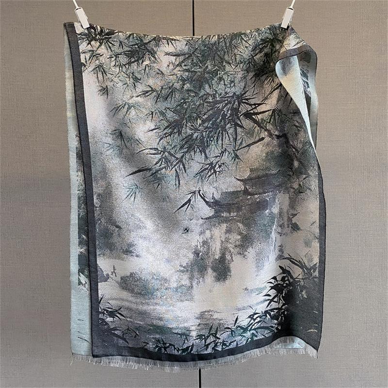 70*185cm Luxury Scarf Women Winter Warm Soft Shawls Faux Cashmere Painting Designer Thick Floral Wrap Poncho Pashmina Blanket