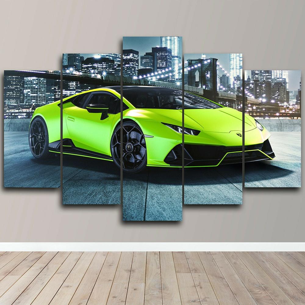 

5 Panels Canvas Wall Arts Home Decor Huracan Green Super Car Poster Painting Living Room Picture Print Decoration Artwork Mural 20x35 20x45 20x55cm