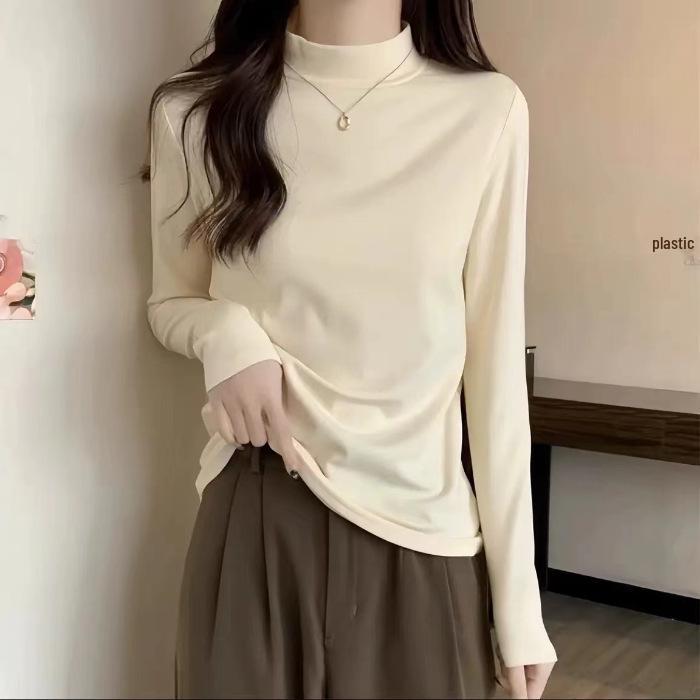 

Women s Slim Fit Ribbed Velvet Half-High Neck Base Layer Shirt for Early Autumn/Winter XL абрикосовый