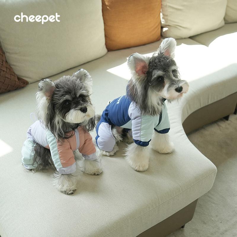 Dog four-legged one-piece multi-color fashionable splicing thickened warm windproof small dog pet winter cold cotton clothes