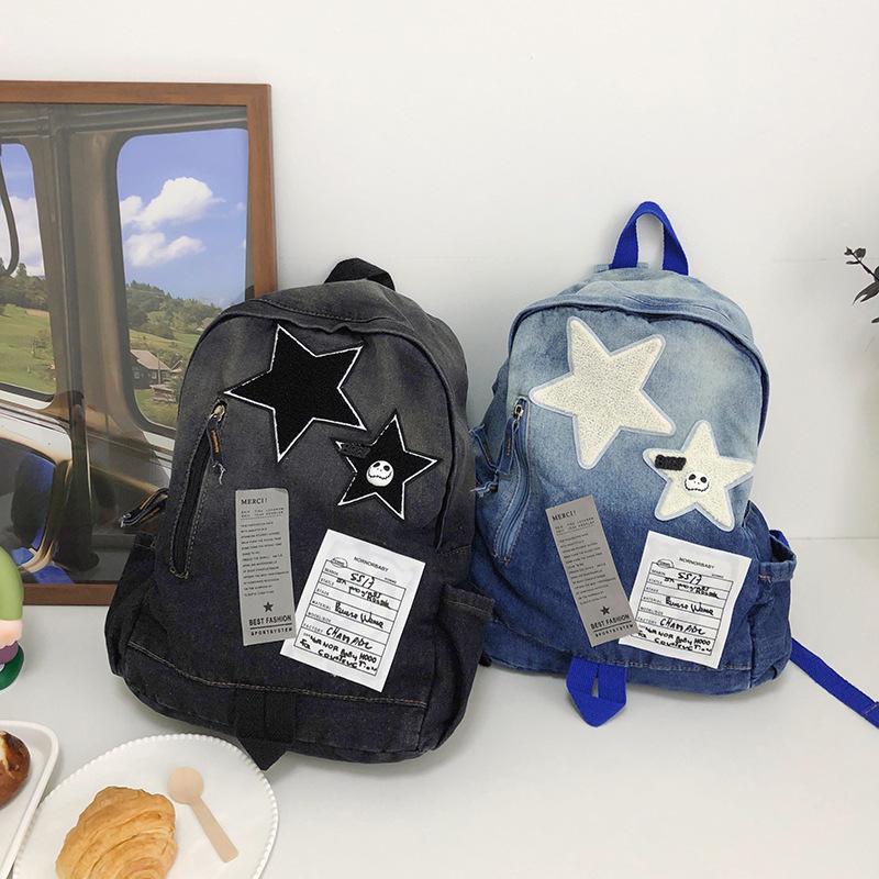 Schoolbag New Gradual Change Washed Denim Backpack Casual Versatile Student Bag Large Capacity Simple Trend Backpack