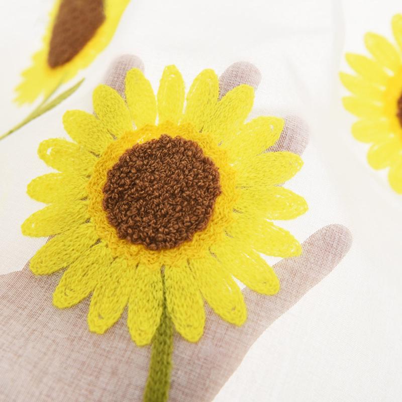 Home Daisy Embroidery Short Curtain Drapes Valance Light Shading Panel