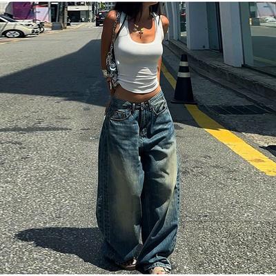 Fashion Wide Leg Denim Pants Women Vintage High Waist Zipper Button Pockets Long Jeans 2025 Spring New Lady High Street Trousers