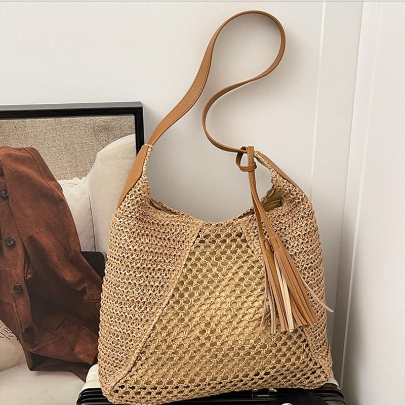 Yogodlns Borsa in Paglia Intrecciata Versatile da Appendere Estiva alla Moda con Lavorazione a Intreccio Vuota Borsa da Spiaggia in Erba Intrecciata a Mano Borsa a Spalla Singola da Donna