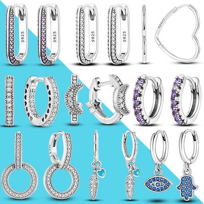 925 Silver Hoop Earrings For Women Fashion Pendientes Sparkling Zircon