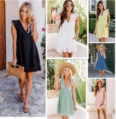 Rochie-pantaloni scurți din jacard cu dantelă și decolteu în V pentru femei 2024 cu buzunare