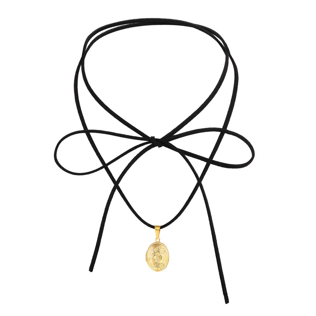 Women's Locket Pendant Necklaces Black Velvet Chain Necklace Rope Chain Heart Pendant Fashion Jewelry Gift