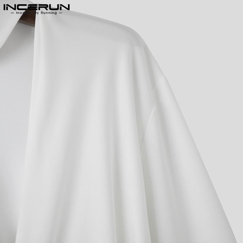 INCERUN Men V Neck Long Sleeve Loose Bandage Wrap Tops Casual Shirts