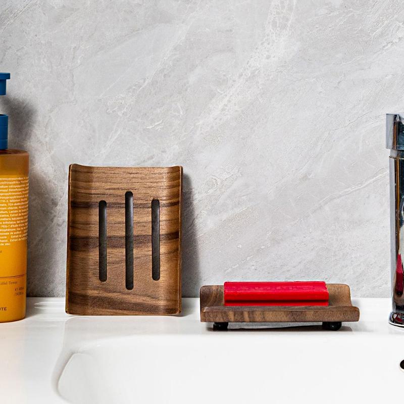 1PC Recycled Walnut Wood Soap Dish Minimalist Design Rectangular Soap Holder Bathroom Soap Tray Nordic Style Accessory 12.8x9.8cm