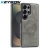 KEYSION Retro PU Leather Case for MagSafe for Samsung Galaxy S22 S23 S24 Ultra 5G S23+ S24 FE Magnetic Shockproof Phone Cover