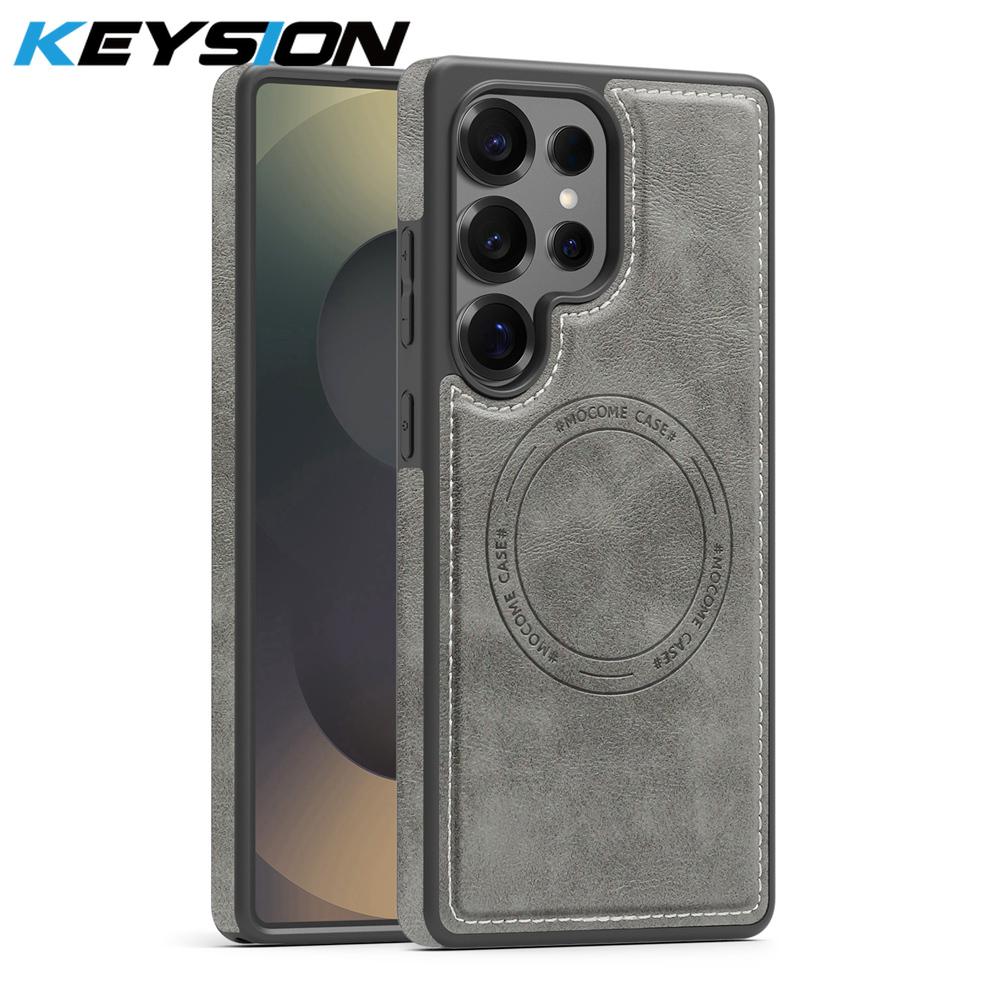 KEYSION Retro PU Leather Case for MagSafe for Samsung Galaxy S22 S23 S24 Ultra 5G S23+ S24 FE Magnetic Shockproof Phone Cover