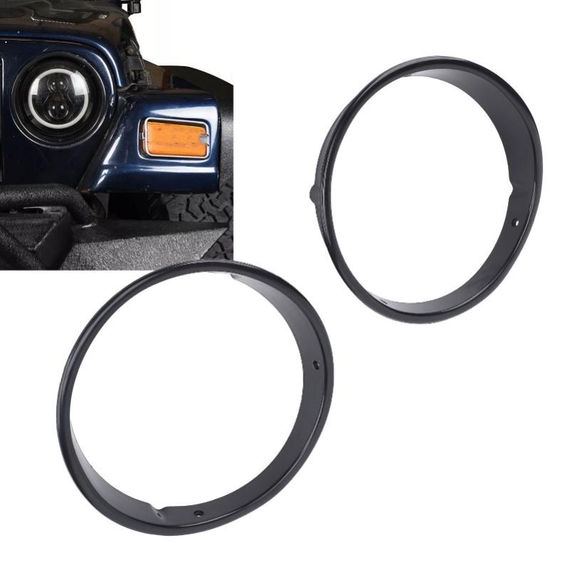 2PCS Headlight Bezel Cover Scratch Resistant Decorative Black Headlamp Trim Rings For TJ 1997 To 2006