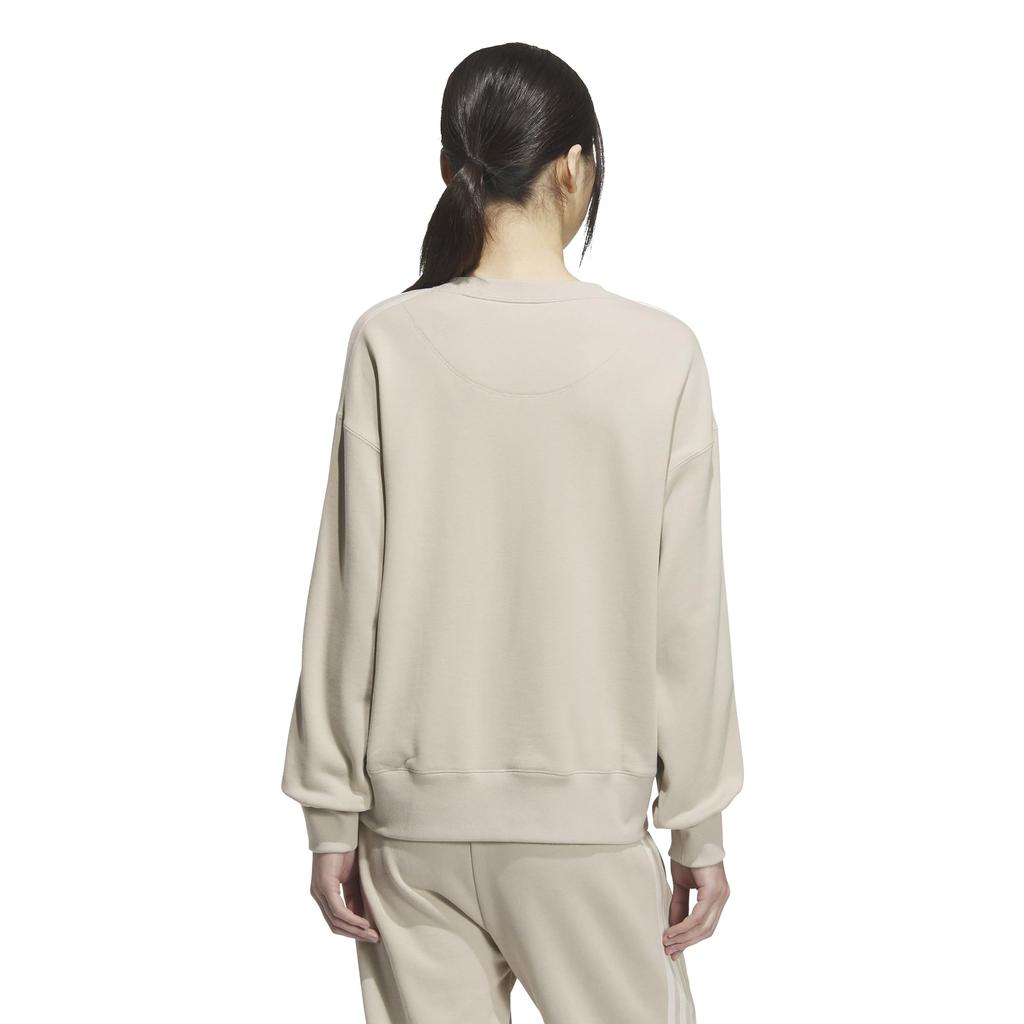 Adidas Crew Wonder Quartz Size Small ESS+ 3-Stripes Sweatshirt, Women's JUP41, Beige/Off White/Wonder White/Wonder (JZ8683),