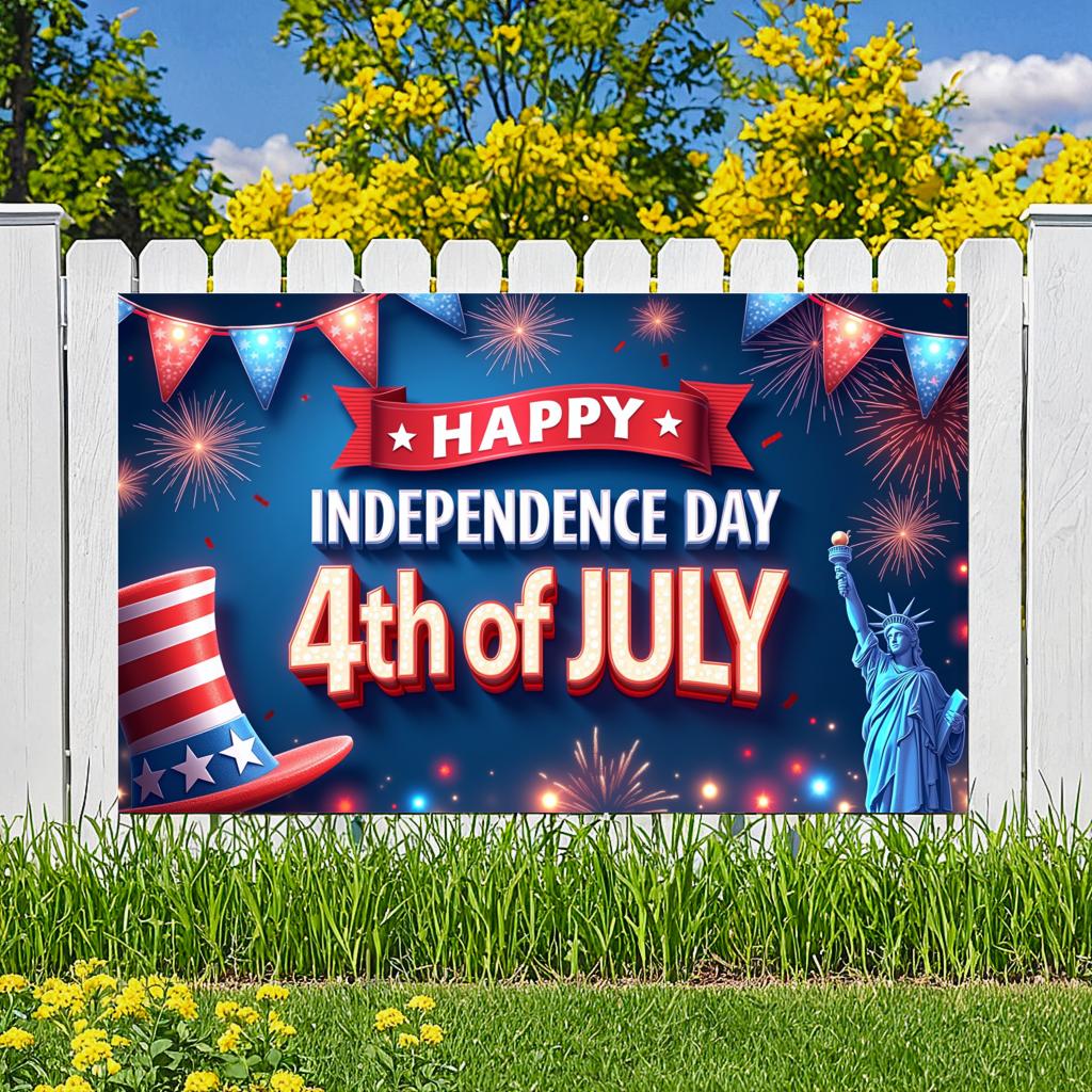 Polyester Material Fireworks Banner Bunting Decor Event Decor Colorful Print Statue of Liberty Independence Day Banner
