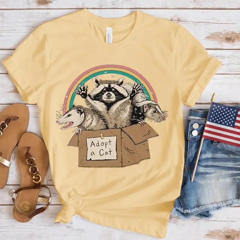 Opossum Print Casual Tee Top Short Sleeve Shirt Lady Clothes Fashion Tshirt Summer Female T Women Lovely Opossum Graphic Tshirt