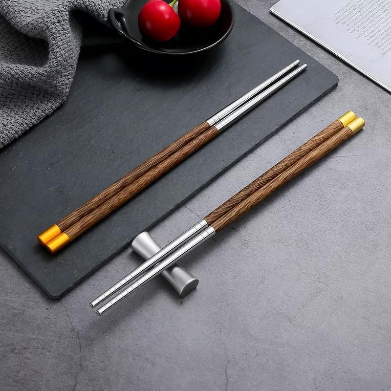 Wood Handle Chopsticks Stainless Steel Chopstiacks Household Pointy Chinese Chopsticks Sushi Tableware Non-slip Chopsticks Set