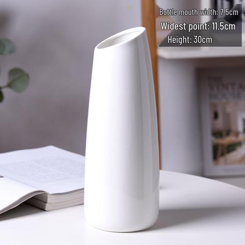 Lianpin Hui Ceramic Slanted Mouth White Vase (Set of 2)