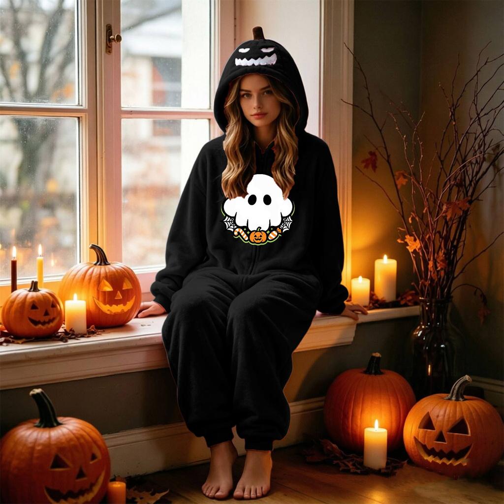 Couples Halloween Matching Flannel Jumpsuit Costume for Men and Women