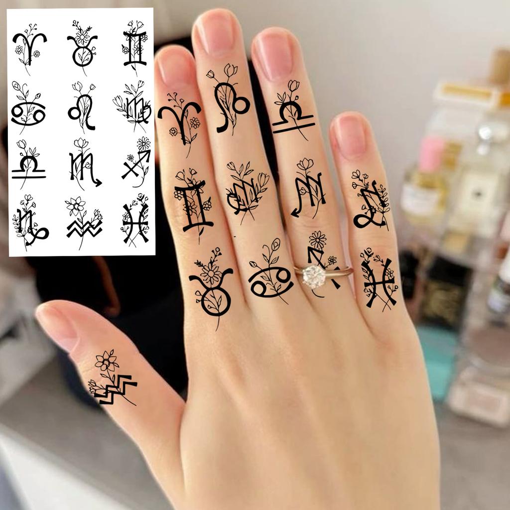 1 Hoja Araña Letra Flor Patrón Pequeño Tatuajes Temporales Para Mujeres Dedo, Pegatina de Tatuaje Falso Realista de Larga Duración