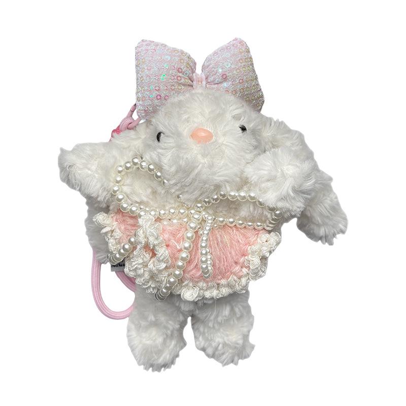 Cartoon Pearl Bow Skirt & Woolen Rabbit Keychain Charm