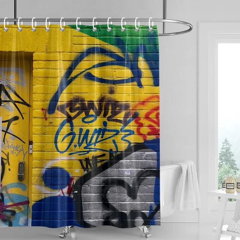 Abstracte Kunstenaar Douchegordijn - Blauw & Roze Figuur Schilderij, Waterdicht met Oogjes, Moderne Kunst Badkamer Decoratie