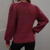 IHUASU Autumn and Winter Patchwork O-Neck Knit Women's Long Sleeve Pleated Loose Sweater