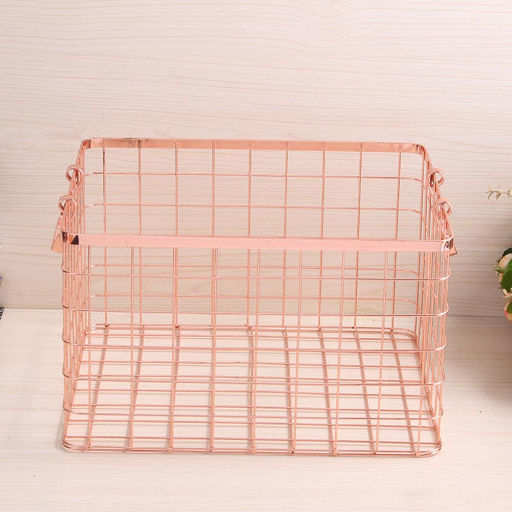 1Pcs Premium Iron Storage Basket Nordic Style Rose Gold Laundry Towel Book Snack Organizer for Kitchen Bathroom Desktop