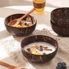 Natürliche Kokosnussschalen-Schüssel mit Löffel Joghurt Dessert Zuckerwasser-Schüssel Obstsalat Haferflocken Milchshake Leichte Essschüssel