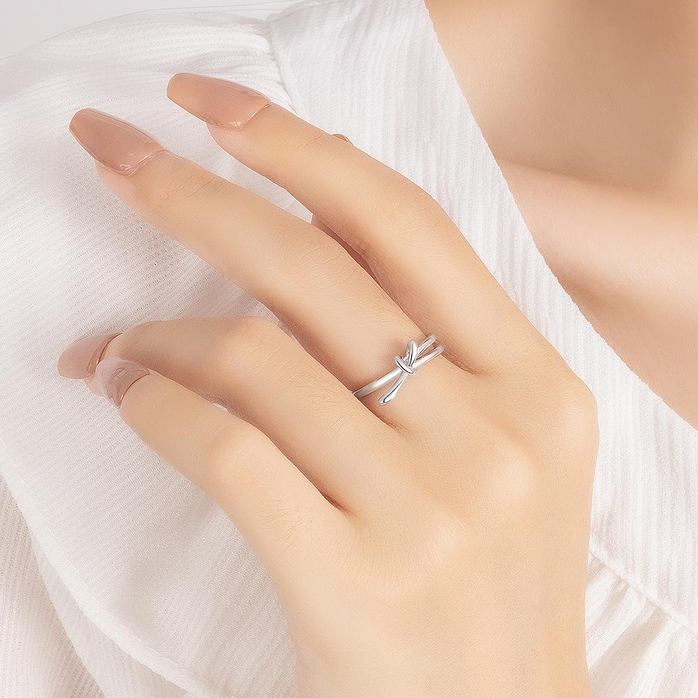925 Sterling Silver Double Knot Finger Rings For Women Wedding Engagement Gift Party Charm Jewelry