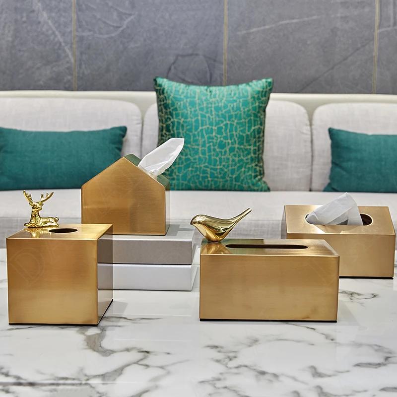 European Living Room Magnetic Paper Napkin Organizer Home Decoration Tissue Box Cover Metal Gilded Bird Decorative Tissue Holder