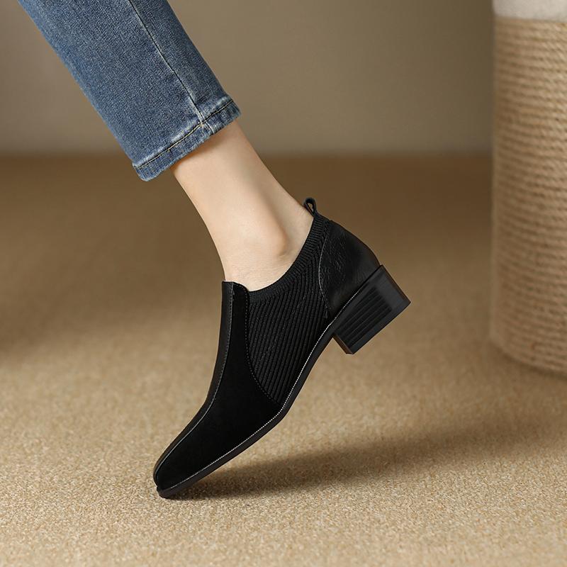 2024 Fashion Square Thick 3cm High Heels for Woman Autumn Genuine Leather Pumps Women Square Toe Footwear Office Shoes Female