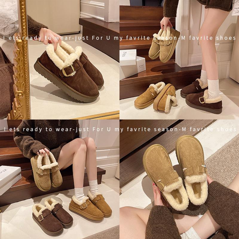 Winter snow cotton shoes retro new warm and velvet Doudou soft-soled fluffy pedal cold-proof cotton shoes